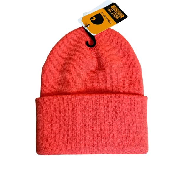 Carhartt Unisex Women's Men's Electric Coral A18 Knit Cuffed Beanie One Size NEW - Picture 3 of 3